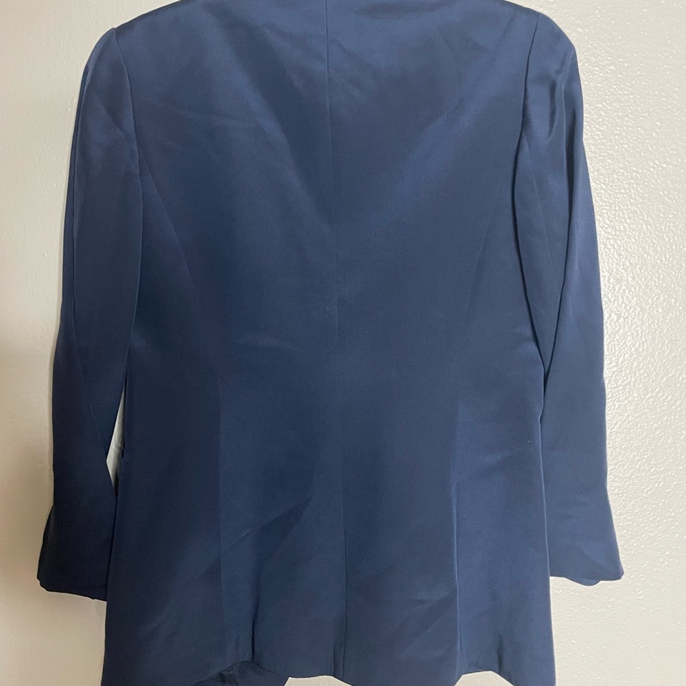 Vintage 90s Morgan Taylor Studio 100% Silk Navy Blazer Size 4 Classic - Picture 5 of 9